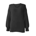 thumbnail image 4 of VISALY V Neck Pullover Sweater Crochet Sweaters Oversized Crewneck Long Sleeve Fuzzy Knit Casual Chunky Warm Fall Pullover Top Trendy Soft Sweaters Pullover Sweaters Plus Size Sweaters Black A, 4 of 4