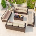thumbnail image 1 of Kullavik 14-Piece Outdoor Rattan Sofa Set, Patio Furniture Wicker Sectional Couch with Coffee Table & Pillows, All-Weather PE Rattan Conversation Set for Garden, Poolside, Backyard,Sand, 1 of 7