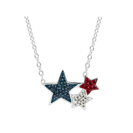 Luminesse Red, White, & Blue Triple-Star Necklace with Swarovski Crystals in Sterling Silver
