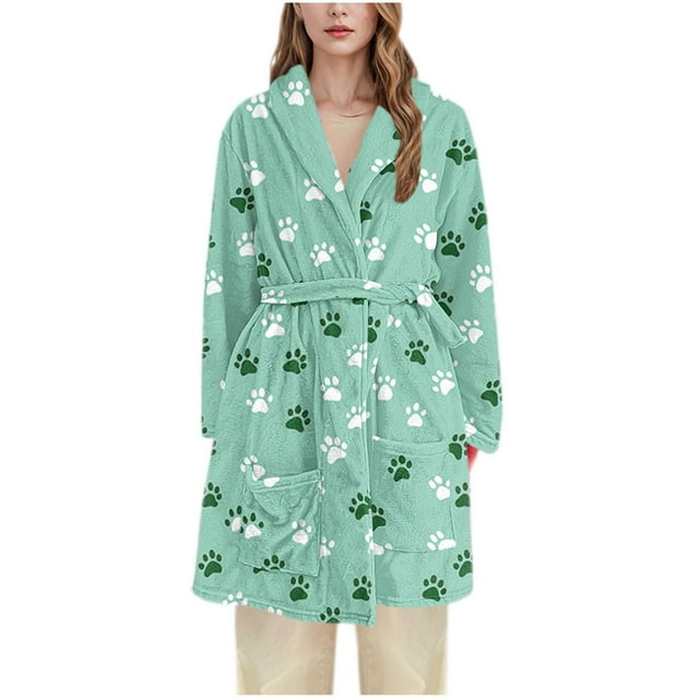 Pyjamas pour Femmes à Porter à la Maison en Flanelle Peignoirs à Capuche Haut Long
