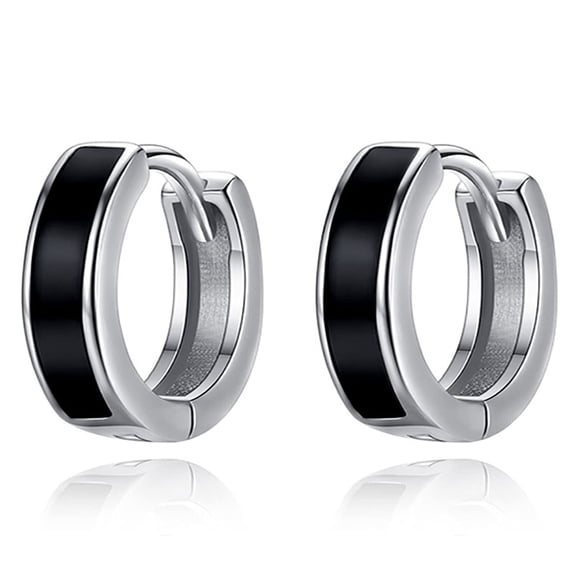 TANGPOET Mens Earrings 925 Sterling Silver Black Small Huggie Hoop Earrings for Women Men Hypoallergenic -20mm