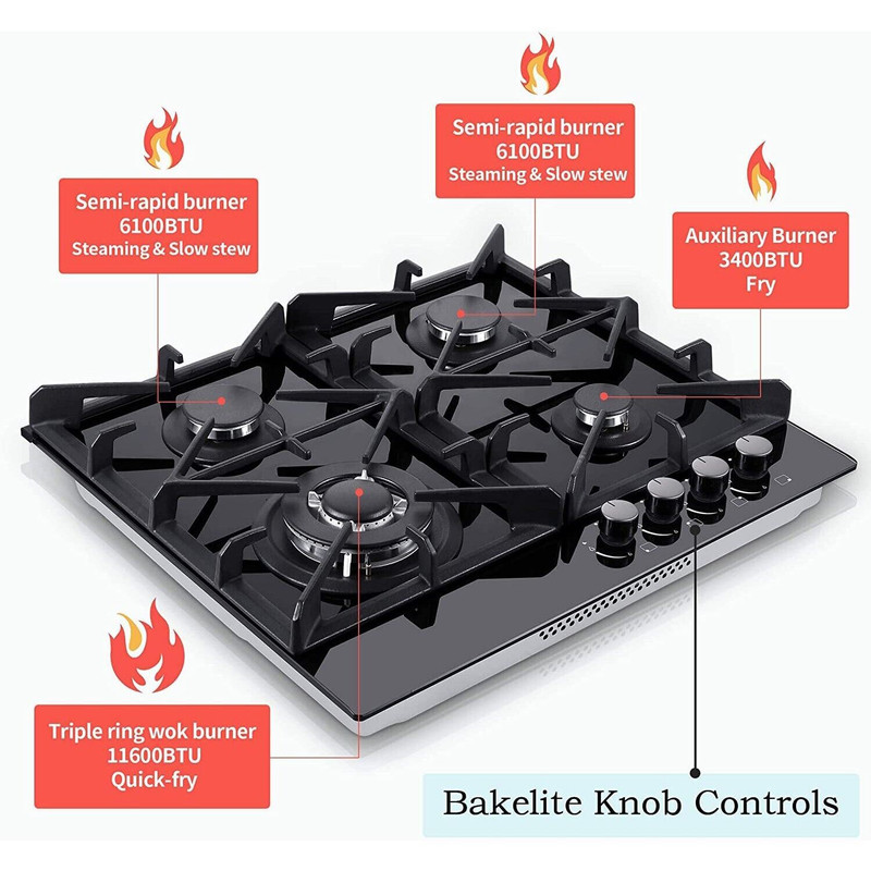 24 in. 4-Burners Recessed Gas Cooktop in Stainless Steel with 5-Power Burners
