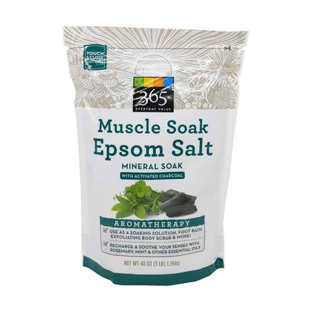 365 by Whole, Epsom Salt Muscle Soak With Activated Charcoal, 48 Oz - Pack Of 2