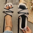 thumbnail image 1 of Fankiway Women's Woven Slide Sandals Faux Leather Trim Non-Slip Comfortable Open Toe Slippers Summer Black 7, 1 of 9