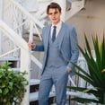 thumbnail image 2 of i·FineLong Men's Light Blue-Gray 3-Piece Suit Set - Smart Casual Business Gathering/Evening Event Outfit (Jacket+Vest+Pants), 2 of 7