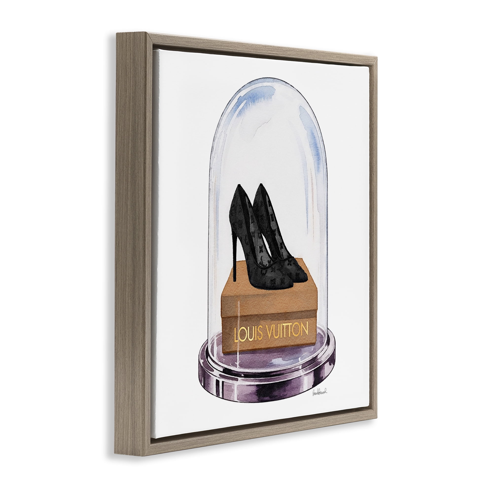 Stupell Industries Black Heels in Bell Jar Brown Framed Floater Canvas Wall Art, design by Amanda Greenwood