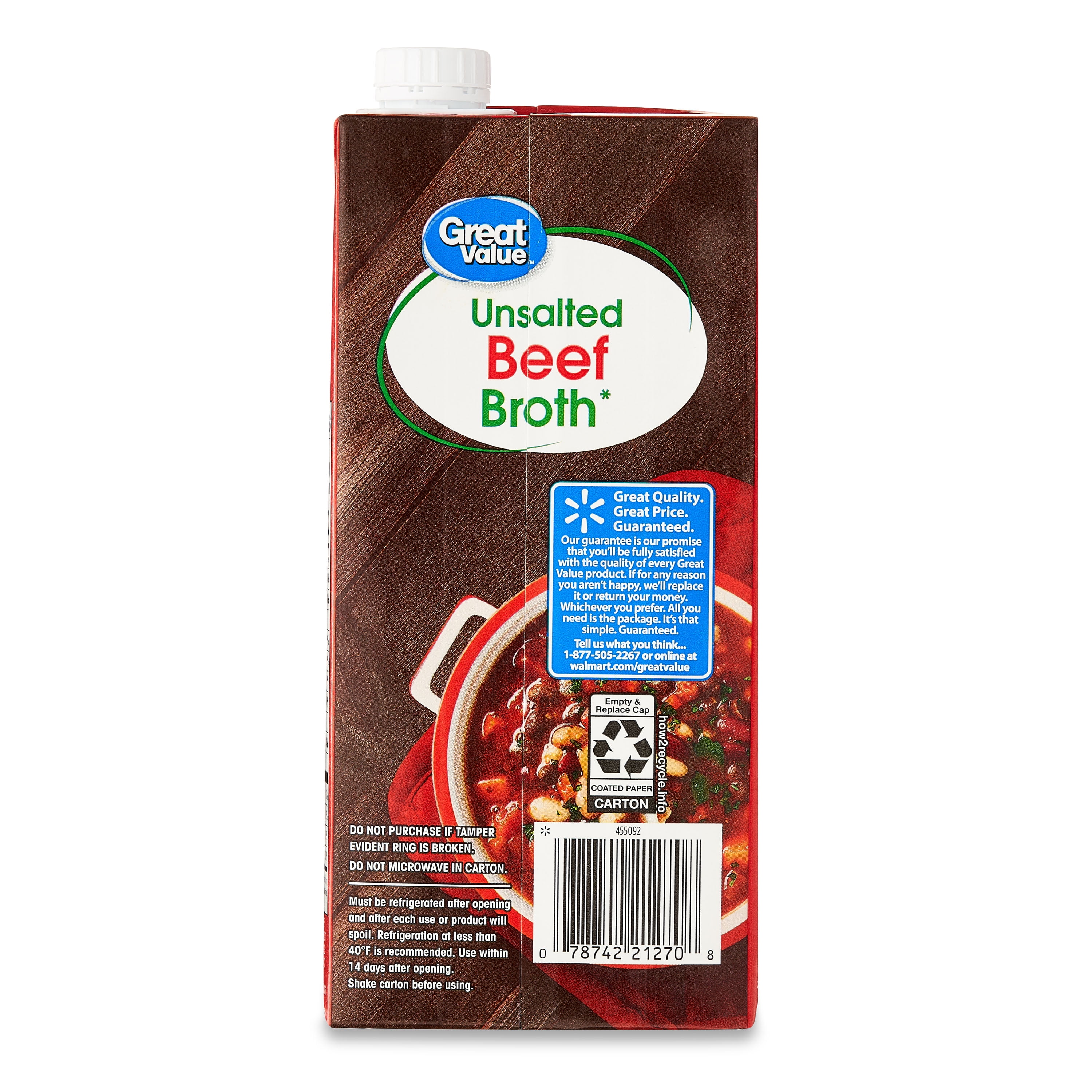 Great Value Unsalted Beef Broth, 32 oz