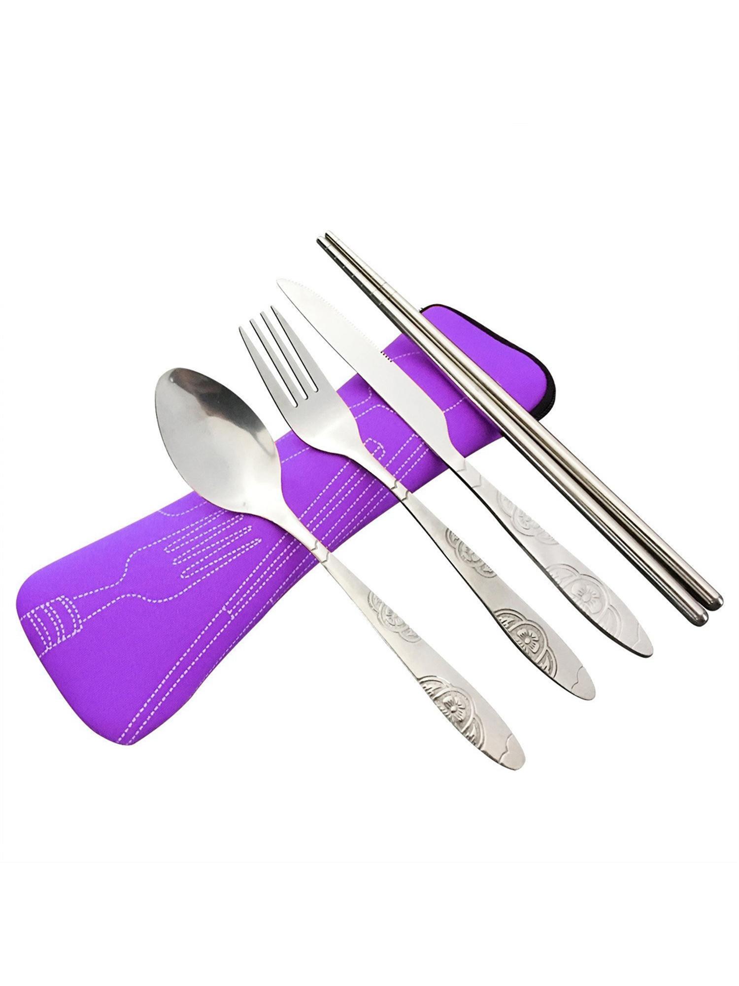 4Pcs Lightweight Stainless Steel Knife Fork Spoon Chopsticks Cutlery