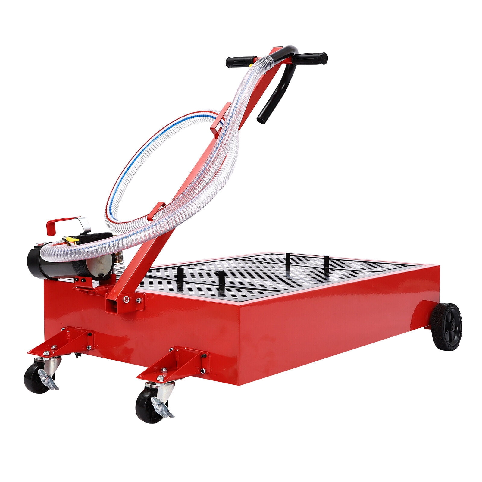 20Gal Low Profile Oil Drain Pan 20 Gallon Oil Drain Pan with 120W Electric Pump 8ft (Red, Black)