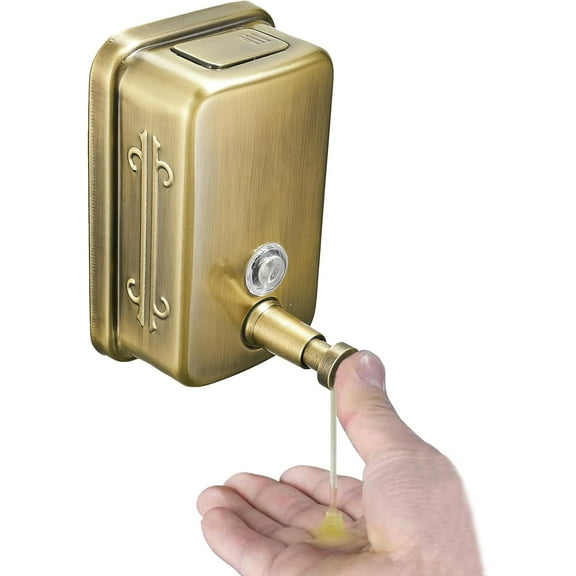 Commercial Soap Dispenser Wall Mount: 304 Stainless Steel Soap Dispenser, 500ml/17oz, Anti-Rust Design Liquid Soap Dispenser for Bathroom, Kitchen Hotels Restaurants or Home Use (Gold)