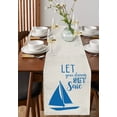 thumbnail image 4 of Table Runner Dresser Scarves 48 Inch Long, Nautical Marine Blue Sailboat Silhouette Linen Dining Table Runners Dream Quote on Burlap Tabletop Scarf for Wedding Holiday Party Kitchen, 4 of 7