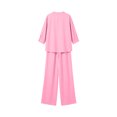 thumbnail image 5 of Cagogo Women Plus Size 3/4 Sleeve V Neck Two Piece Set Casual Wide Leg Pants Outfits Solid Basic Loungewear Travel Airport Clothes Matching Lounge Tracksuits, Pink S, 5 of 7