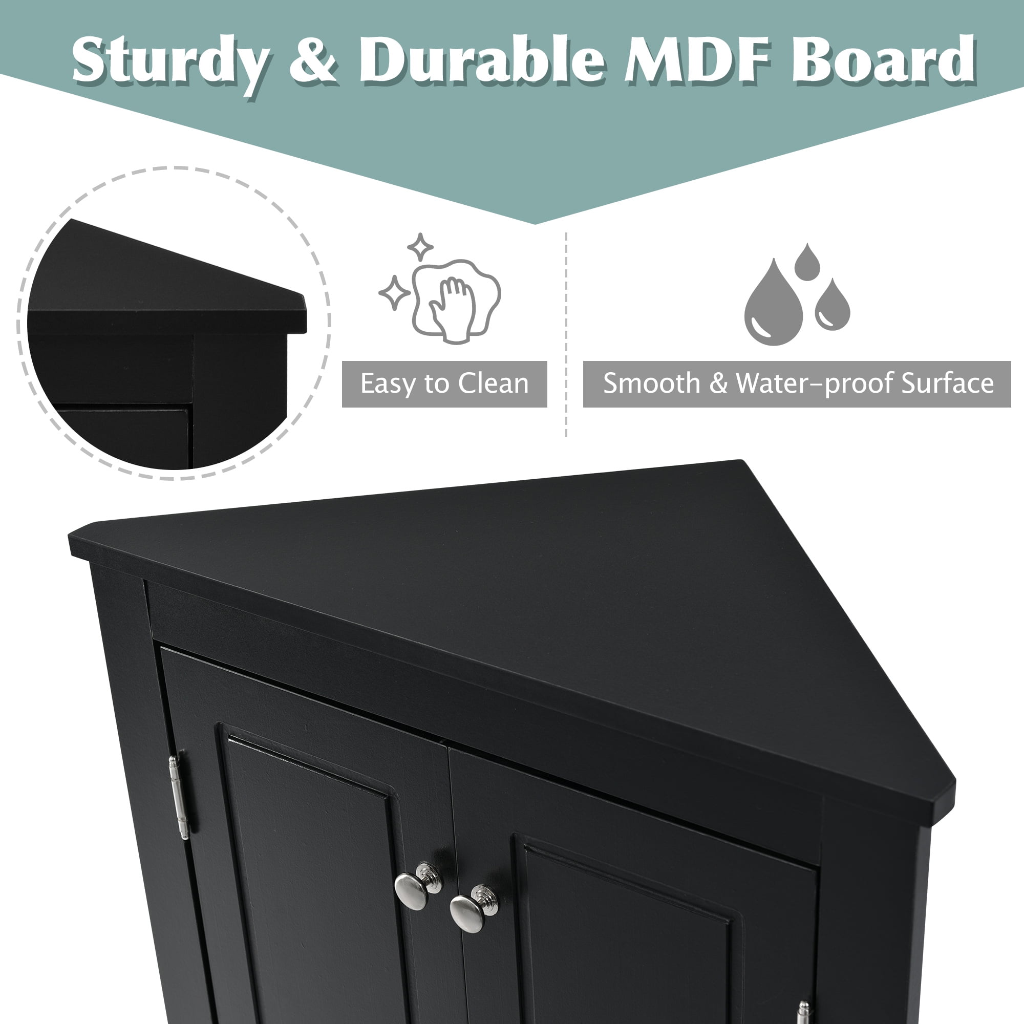 Bathroom Corner Storage Cabinet, Triangle Storage Cabinet with Adjustable Shelves, Freestanding Cabinet Organizer for Bathroom, Living Room, Kitchen