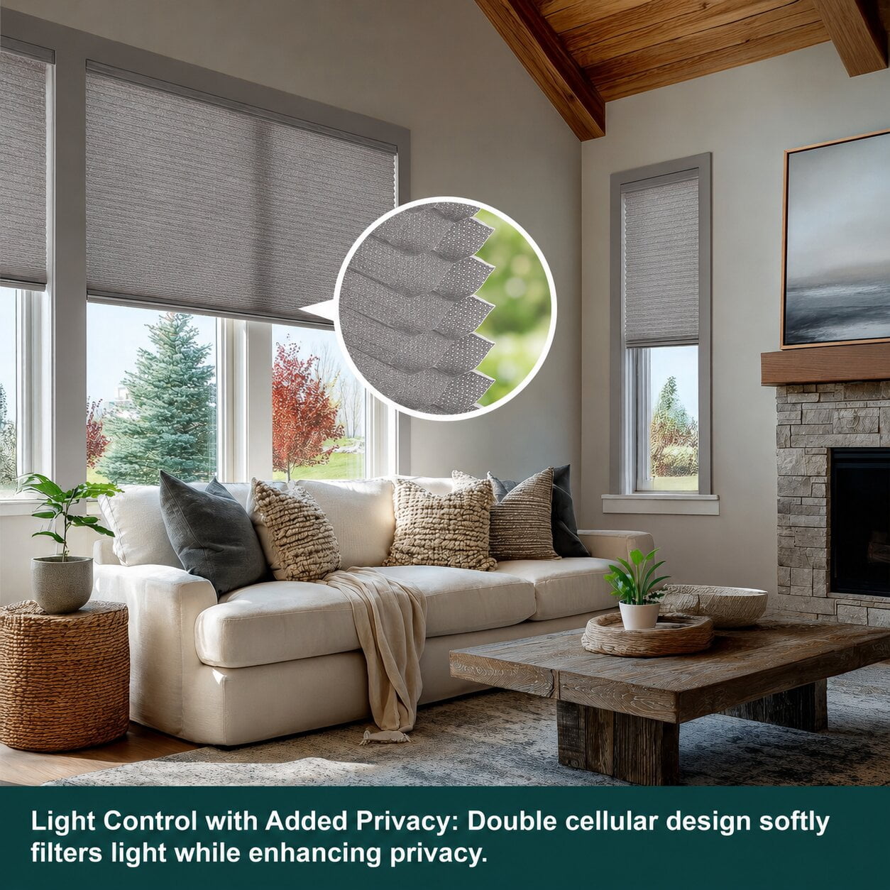 Chicology 70.75"W X 72"H Cordless Double Cell Cellular Shades Light Filtering Gray