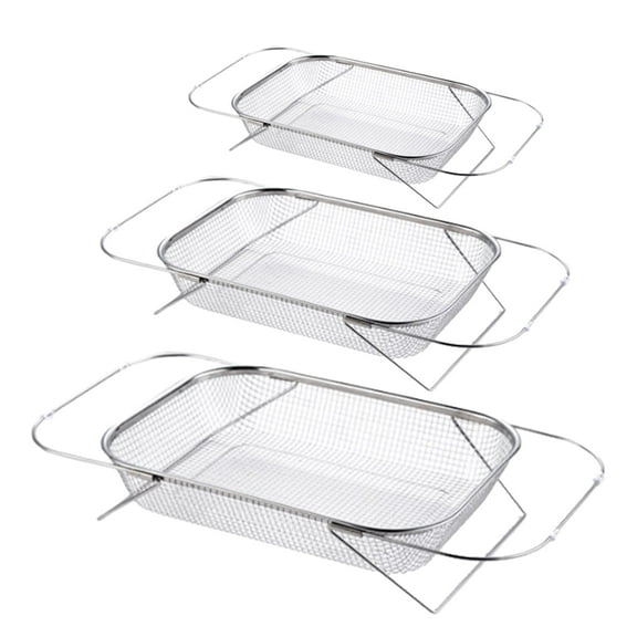 TINANA Over The Sink Colander, Set of 3 Stainless Steel Strainer Basket with Expandable Grip Handles - Strain, Drain, Rinse Fruits, Vegetables