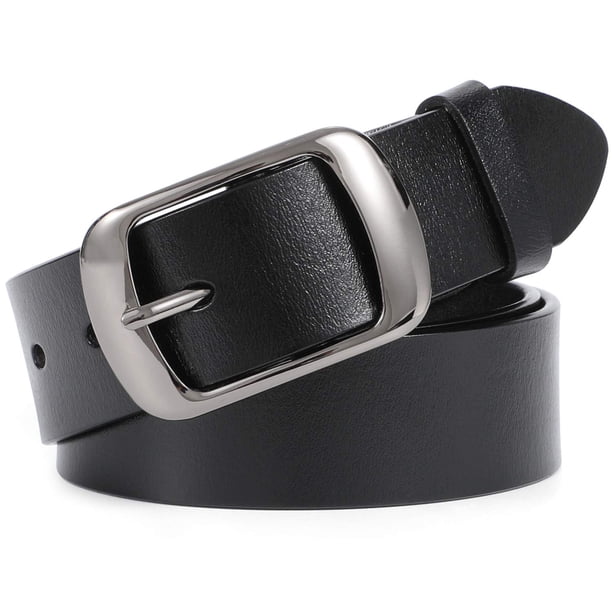Cinturón de piel WHIPPY para mujer, pantalones vaqueros con hebilla, color negro