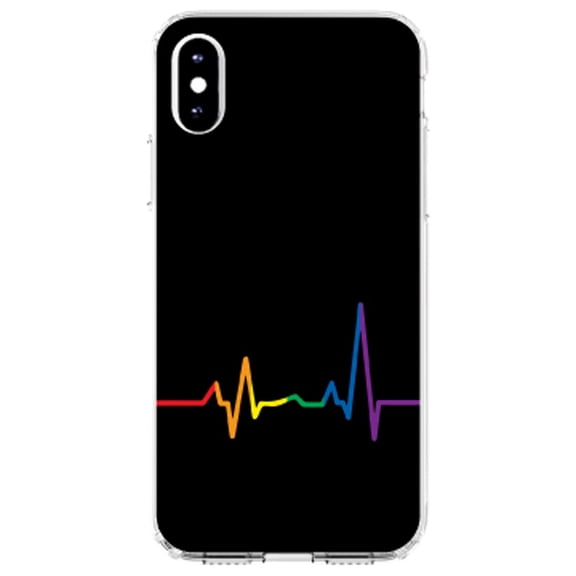 DistinctInk Clear Shockproof Hybrid Case for iPhone XR (6.1" Screen) - TPU Bumper, Acrylic Back, Tempered Glass Screen Protector - Rainbow Pulse Heart Beat - Show Your LGBTQ Support