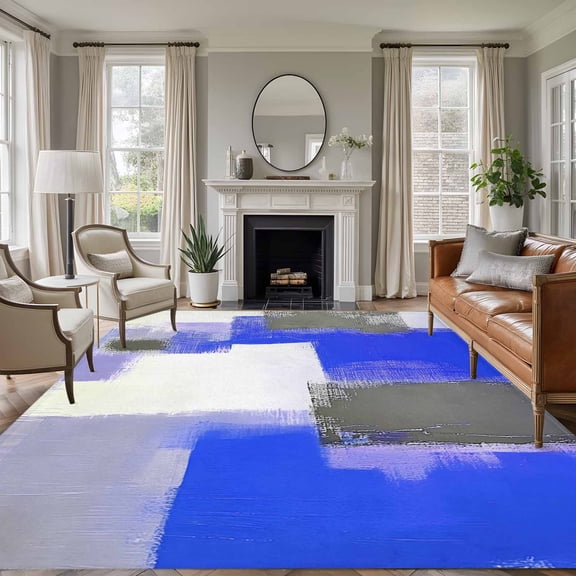 8'x10' Area Rugs, Blue Purple Grey Indoor Outdoor Area Rug for Living Room Bedroom, Modern Abstract Art Geometric Oil Painted Washable Bathroom Rugs Kitchen Floor Carpet Mats Home Decor Aesthetic