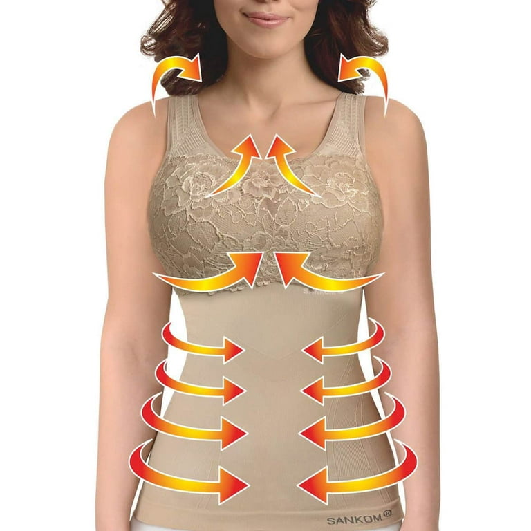 Shop LC SANKOM Patented Body Shaper Posture Corrector Shapewear Classic  Shaping Camisole with Lace Bra Beige M/L Gifts