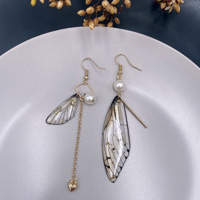 Pendientes de mariposa, pendientes de simulación de alas de cigarra de moda fresca, pendientes de novia con borlas largas