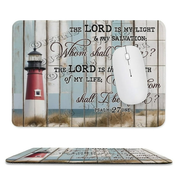 Beach Lighthouse Coastal Bible Verse Scriptures Mouse Pad With Stitched Edge,Non-Slip Rubber Base,Premium-Textured, Gaming Mouse Pad for Wireless Mouse,Computers,Laptop,Office 8"x10"