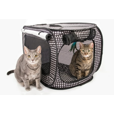Cat Crate, Stress Free Travel Cat Kennel, Portable Indoor Outdoor Pet Crate, Cat Carrier Cat Cage Condo Includes Storage Bag, 4 Cat Toys 32"x19"x19"