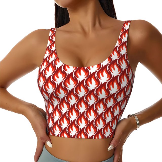 Fotbe Fire Symbols Sujetador Deportivo Largo sin Aros para Mujer con Almohadillas y Soporte Medio, Transpirable y Absorbente, Camiseta Tipo Chaleco o Tank Top-Small