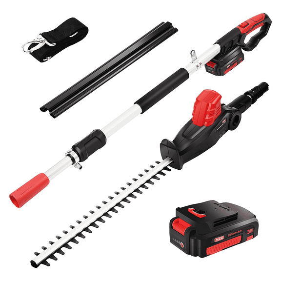MZK 20V MAX 23" Cordless Hedge Trimmer w/ 8ft Pole & Multi-Angle, Battery & Charger Included