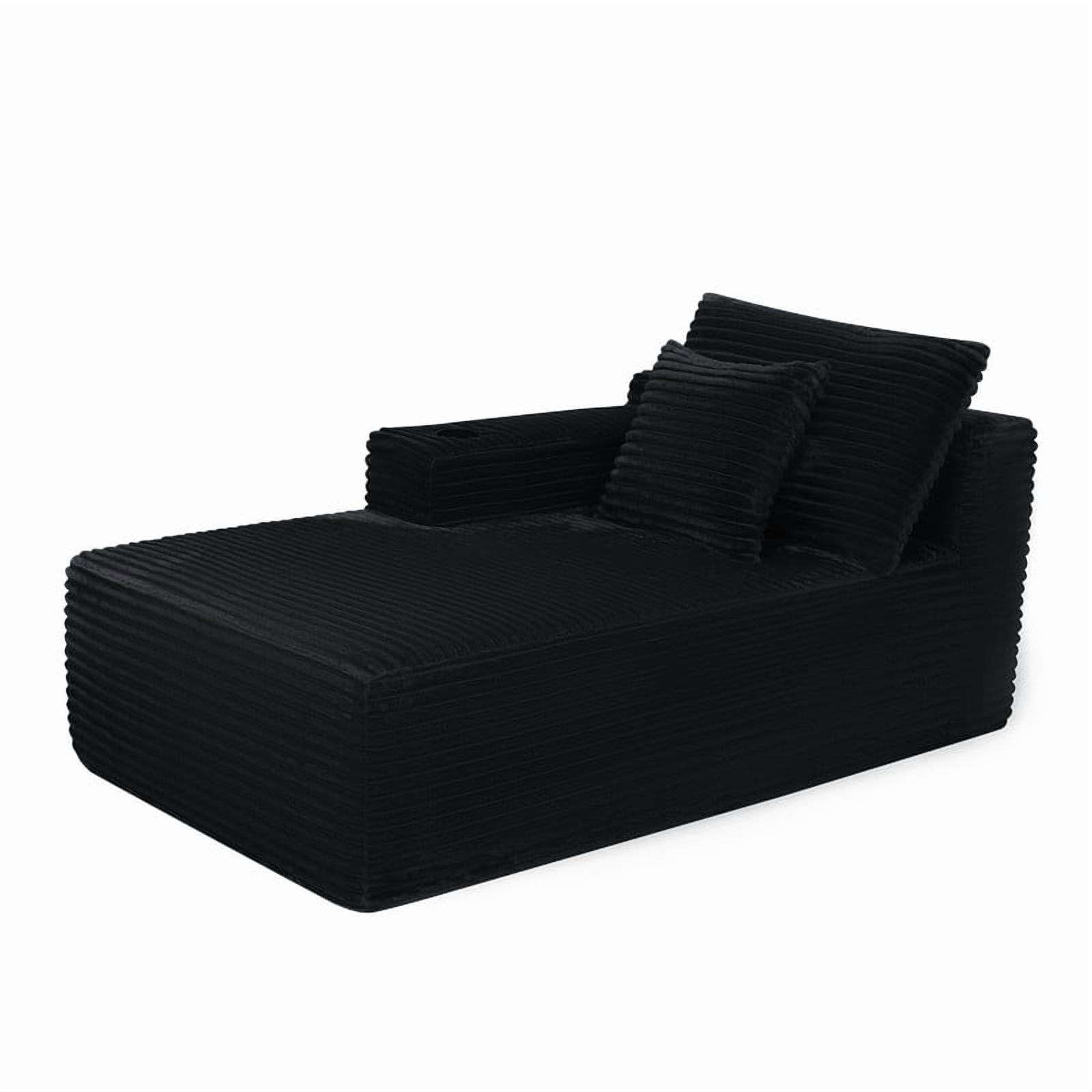 38''W Single Chaise Lounge with Left Cup Holder & Storage Pocket, Boneless Floor Sofa Accent Chair with Pillow
