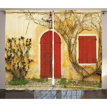 Rustic Curtains 2 Panels Set Old Doorway With Blinded Door And