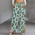 thumbnail image 2 of Floral Leopard Print Teal Background Women's Casual Wide Leg Pants Comfort Pockets Elastic Waist Loose Fit Pants, 2 of 7