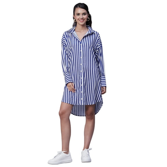 Moomaya Womens Printed Shirt Dress, Long Cuffed Sleeves Collared Casual Mini Shirt Dress