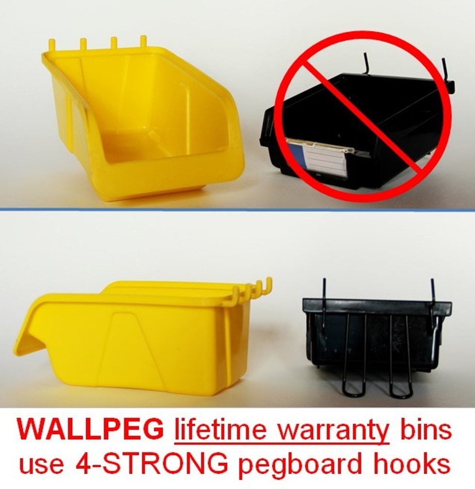 WallPeg 43 pc Peg Hook Kit & Plastic Bins Pegboard Assortment Organizer 43RB 