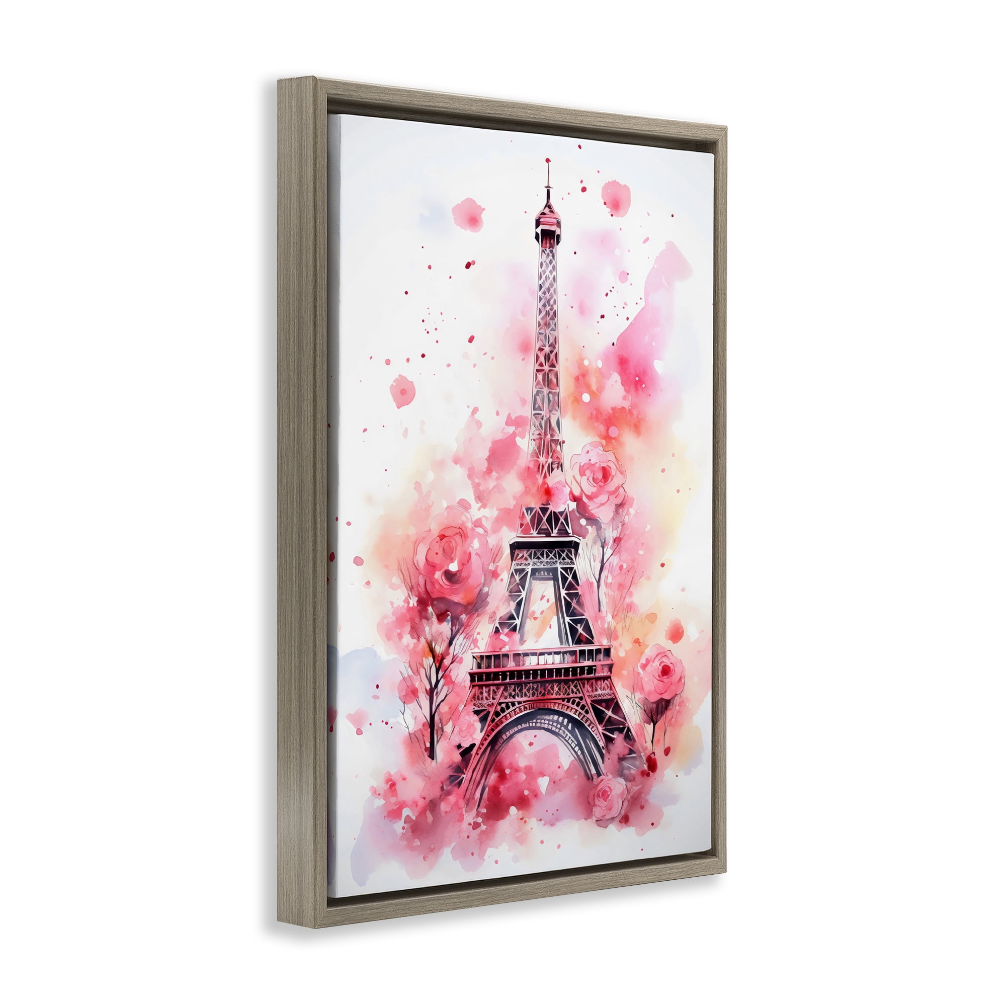 Stupell Industries Eiffel Tower In Roses Brown Framed Floater Canvas Wall Art, design by Creative Studio