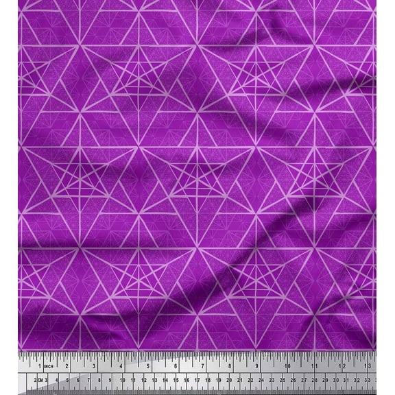 Soimoi Purple Cotton Duck Fabric Star Tetrahedron Geometric Decor Fabric Printed Yard 42 Inch Wide