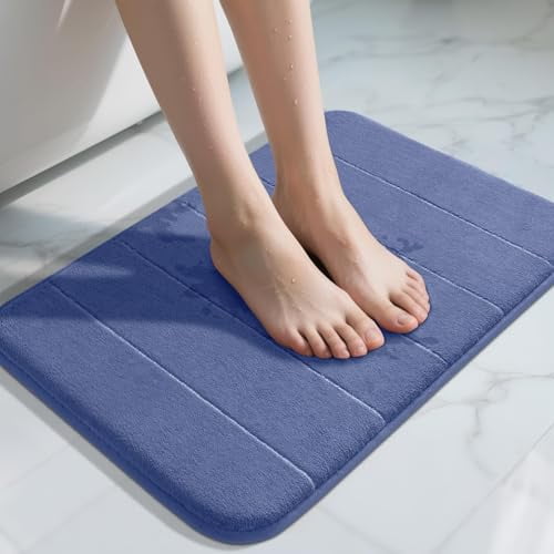 Memory Foam Bath Mat,Super Soft Absorbent Bathroom Rug Non Slip,Quick Dry,Machine Washable Floor Carpet for Tub Shower,Home Decor Accessories,24x17,Navy Blue