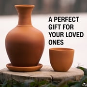 Natural Clay Water Pitcher, Unglazed Terracotta Carafe, 1.6 Qt, Brown