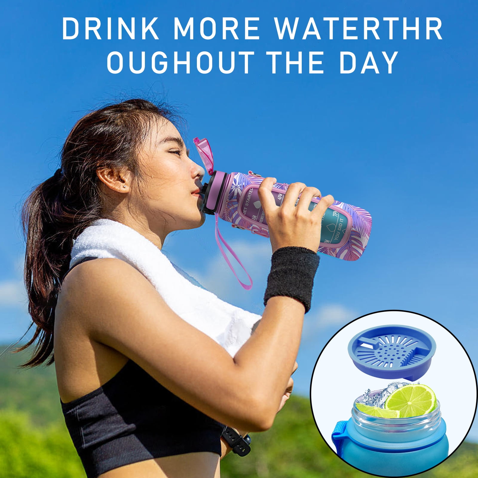 32oz Sports Water Bottle with Detachable Strap, Button-Operated Lid, and Straw - Perfect for Hydration on the Go