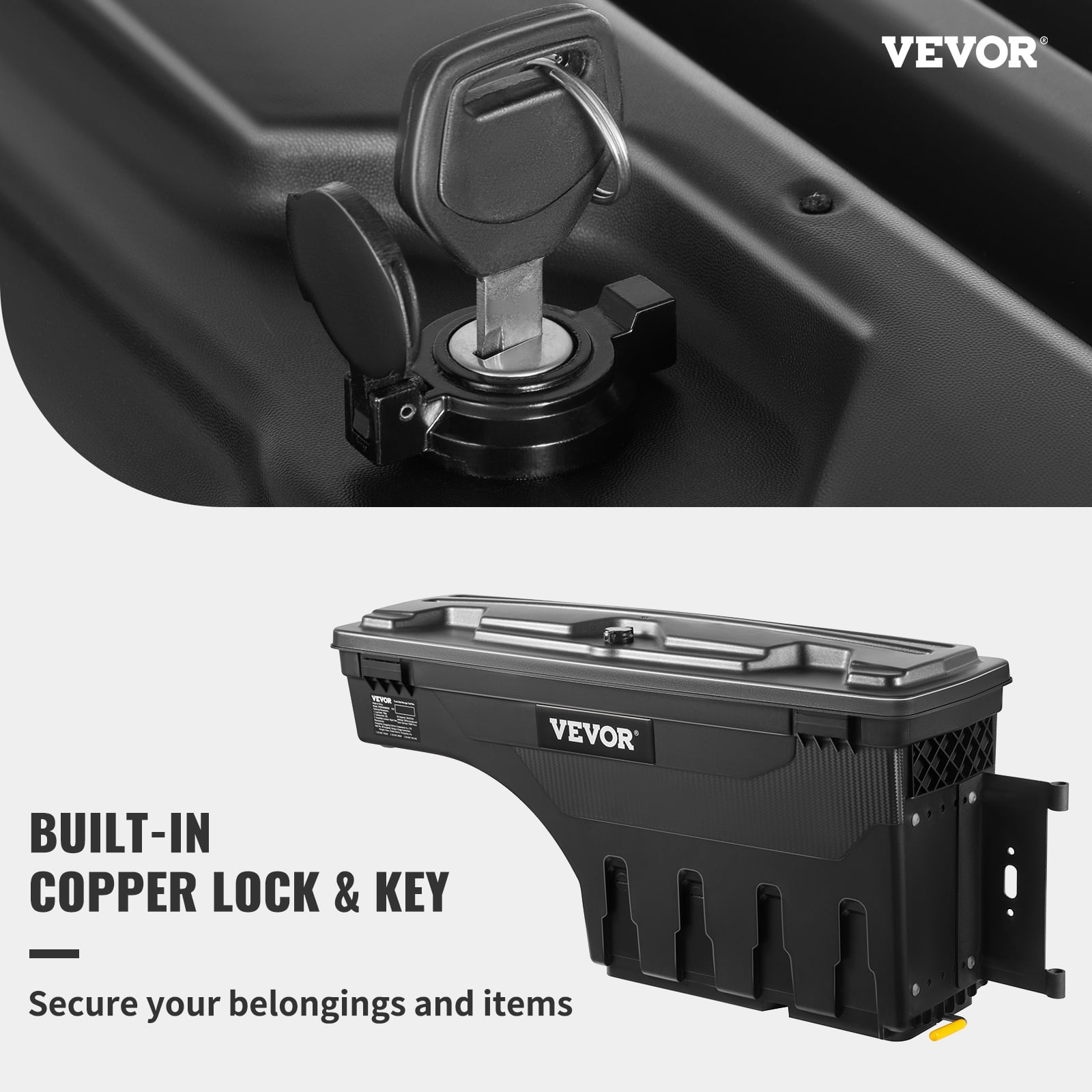 VEVOR Truck Bed Storage Box, Lockable Lid, Waterproof ABS Wheel Well Tool Box 6.6 Gal/20 L, Compatible with Chevrolet Silverado 1500 GMC Sierra 1500 2019-2020, Passenger Side, Black