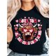 thumbnail image 1 of Women'S Highland Cow Valentine'S Print T-Shirt, "Love You Until The Cows Come Home" Crew Neck, Casual Summer Knit Fabric Top with Medium Stretch, 100% Cotton, Geometric Pattern - 190g/m², 1 of 6