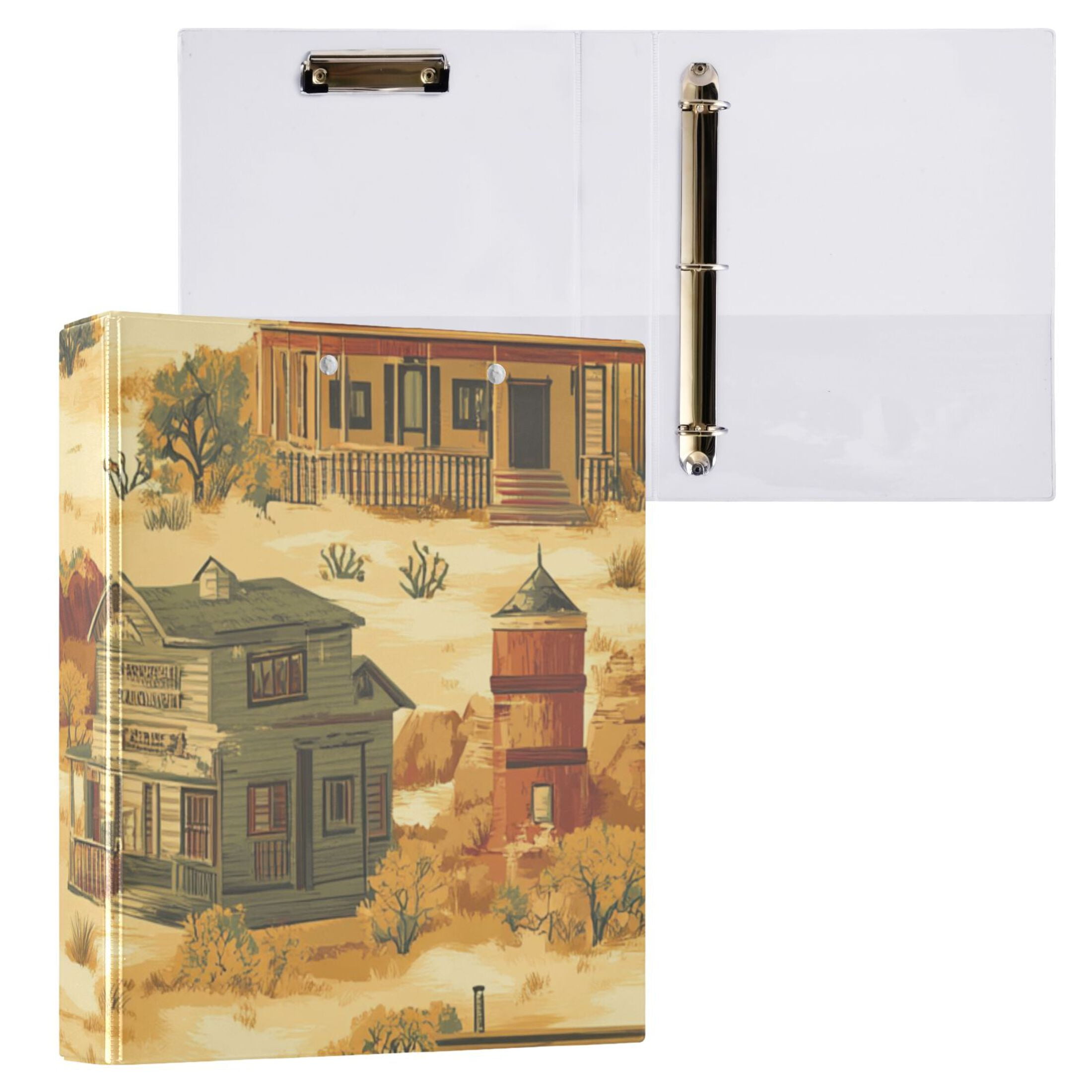 Wild West 3 Ring Binders 1.5 inch Hardcover File Folders with Interior Pockets A4 Size Organizer for School Office Hospital
