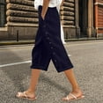 thumbnail image 2 of Gyexs Striped Linen Pants Women Linen Capri Pants Lightweight Spring Summer Pants for Women 2025 Ladies Pinstripe Pants Navy, 2 of 5