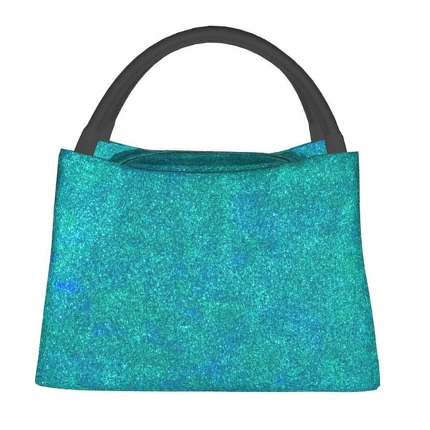 Fotbe Blue Green Glitter Bolsa Térmica Portátil con Estampado, Bolsa de Entrega de Alimentos Aislada, Bolsa Reutilizable de Gran Capacidad para Comidas y Supermercado