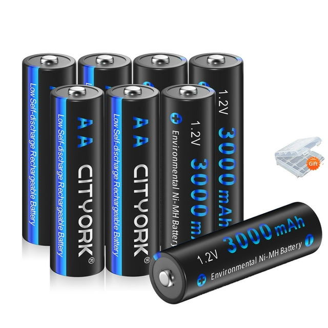 CITYORK 8 Pack AA Rechargeable Batteries 1.2V Ni-MH High Capacity Double-A Battery 3000mAh Long Lasting with Battery Case,Fast Charging