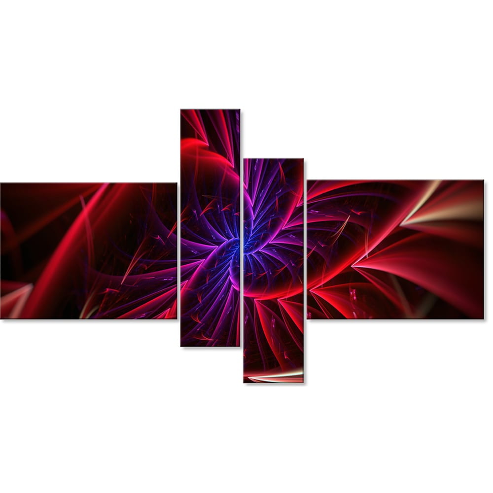 DESIGN ART Abstract "Purple & Red Entanglement" 5-piece Canvas Art Print 32 in. wide x 16 in. high - 1 Panel