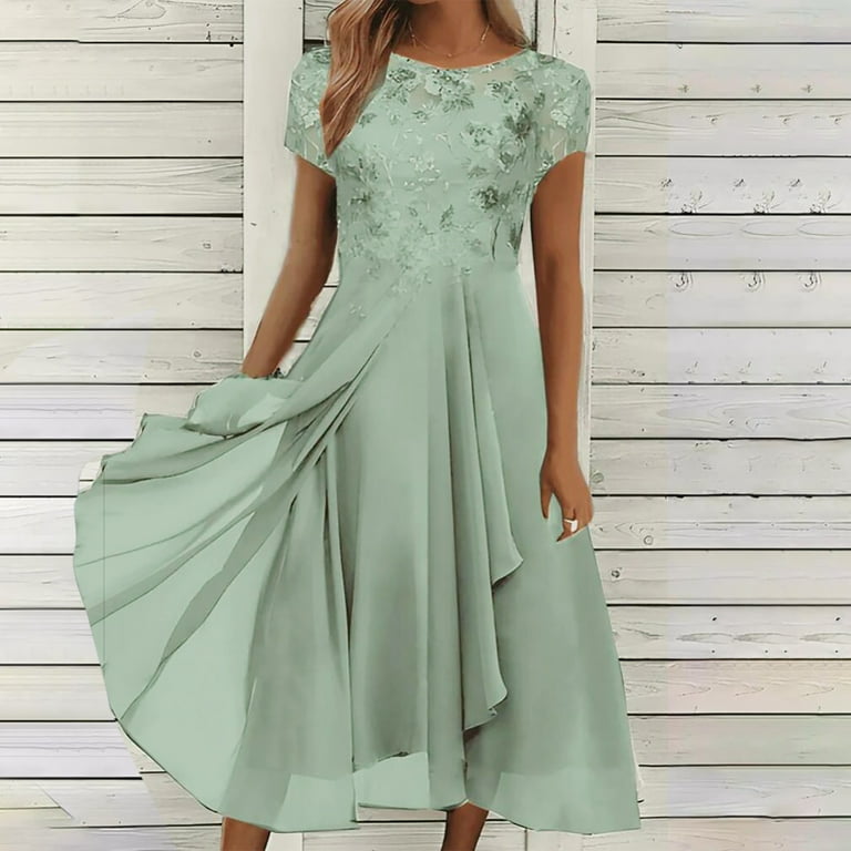 Casual Sage Green Short Sleeve Dress - Maxi Dresses