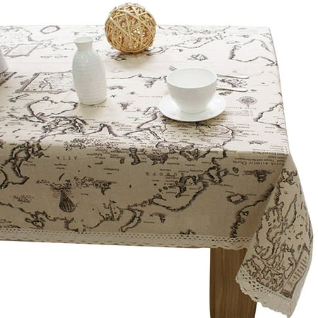 

Retro Voyage Map Pattern Lace Cotton Linen Fabric Tablecloth Table Cover Decor