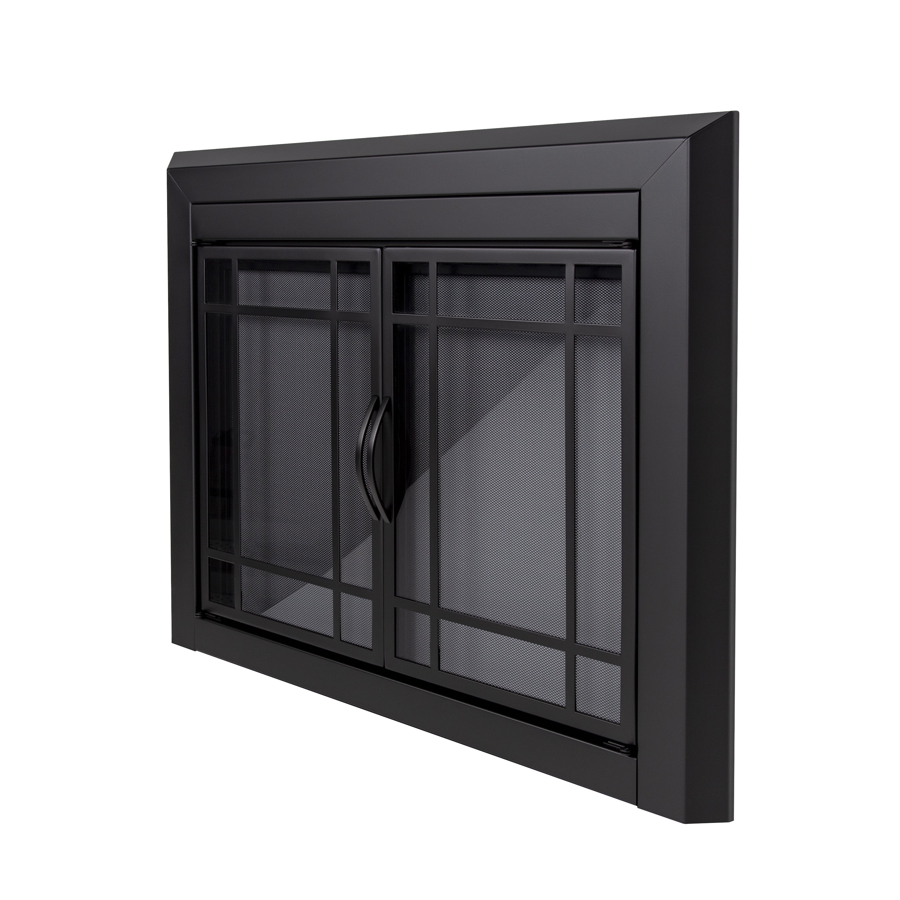 Pleasant Hearth Easton Black Fireplace Glass Firescreen Doors - Large