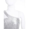 thumbnail image 5 of CHICTRY Kids Girls One Shoulder Sequins Crop Top Long Sleeve Jazz Hip-hop Costume Dance Tops Silver 6, 5 of 7