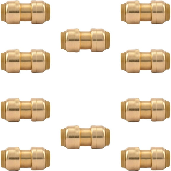 1/2" x 1/2" Pushfit Straight Coupling, PEX Brass Push-fit Coupling, Straight Coupling Push-Fit Fitting to Connect Pex, Push-to-Connect Plumbing Fittings for PEX, Copper, CPVC (Pack of 10)